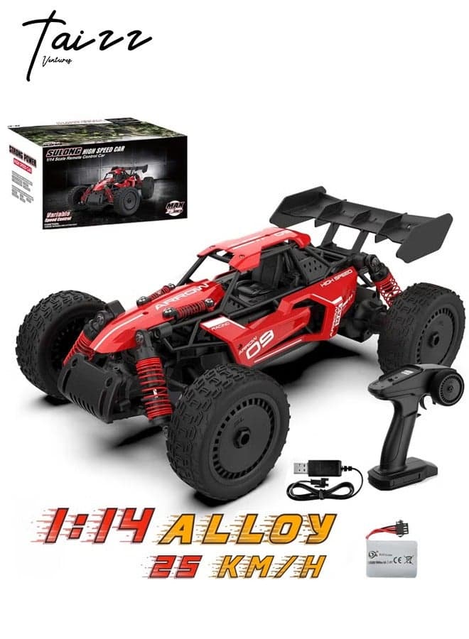 1:14 Scale High-Speed RC Car 25 KM/H - Alloy Remote Control Racing Car, Off-Road Drift Vehicle for Kids & Adults, Rechargeable Battery, Durable & Stylish Design - Red