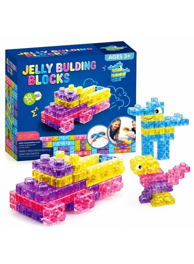 Twisoo Jelly Building Blocks 30 PCS Soft Transparent Construction Toy | STEM Educational Building Set | Sensory Learning Blocks | Ages 3+