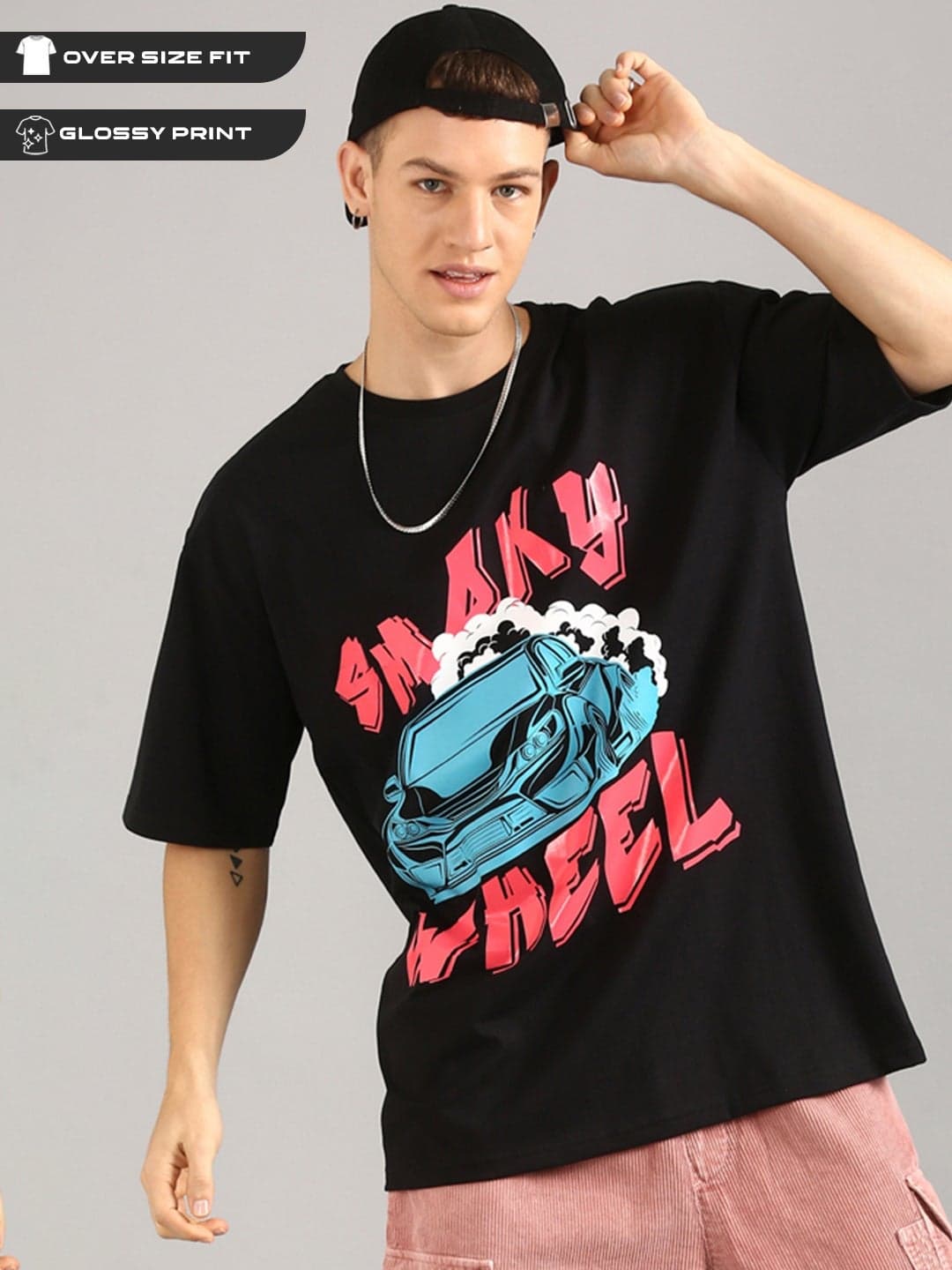 Men Black Printed Pure Cotton Oversized T-Shirt