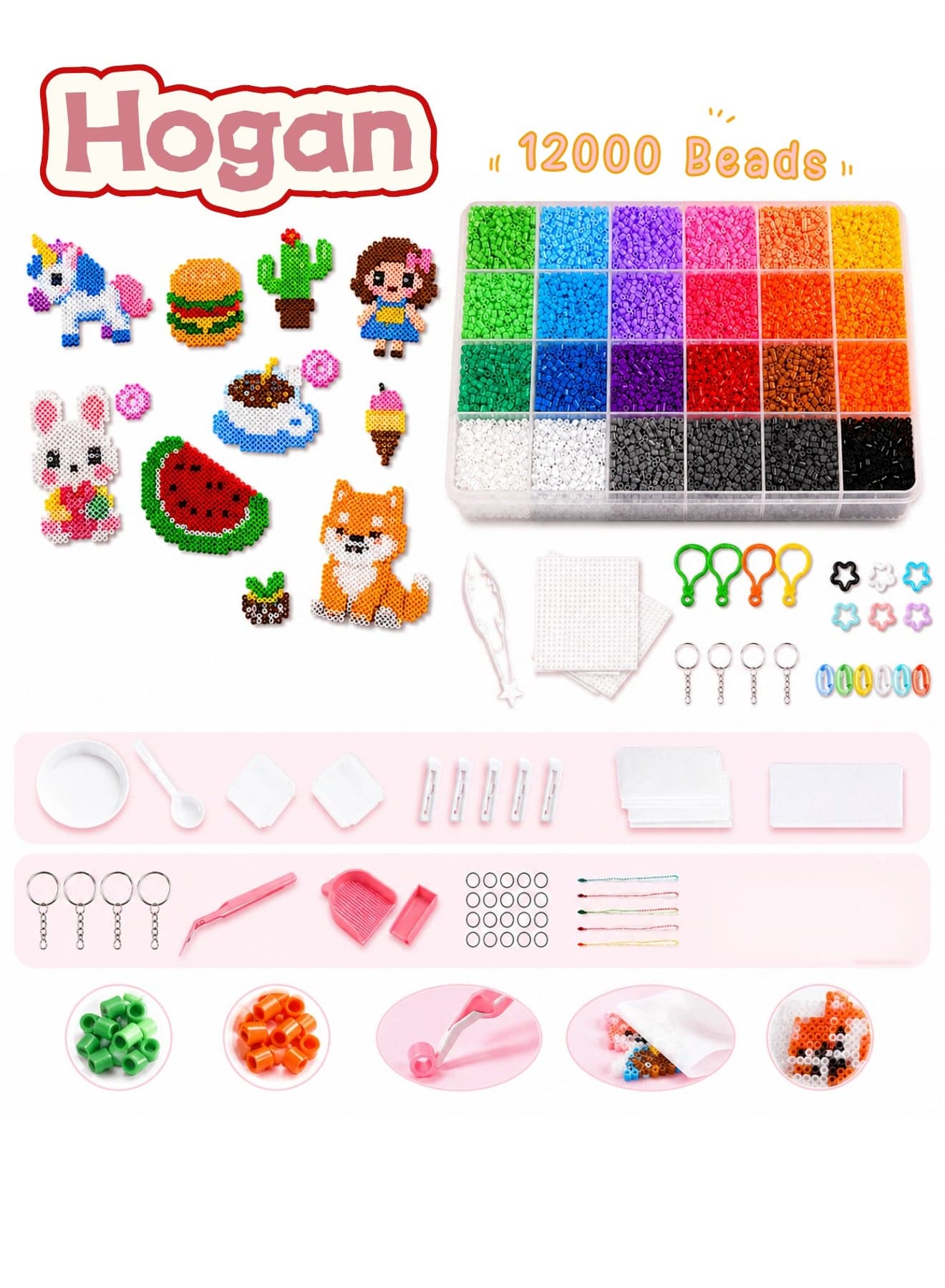 Deluxe Fuse Beads Kit for Kids - 12000 Beads, 24 Colors, 5mm Craft Kit with Storage Box, Pegboards & Accessories, Arts & Crafts Set for Girls & Boys, DIY Creative Birthday Gifts