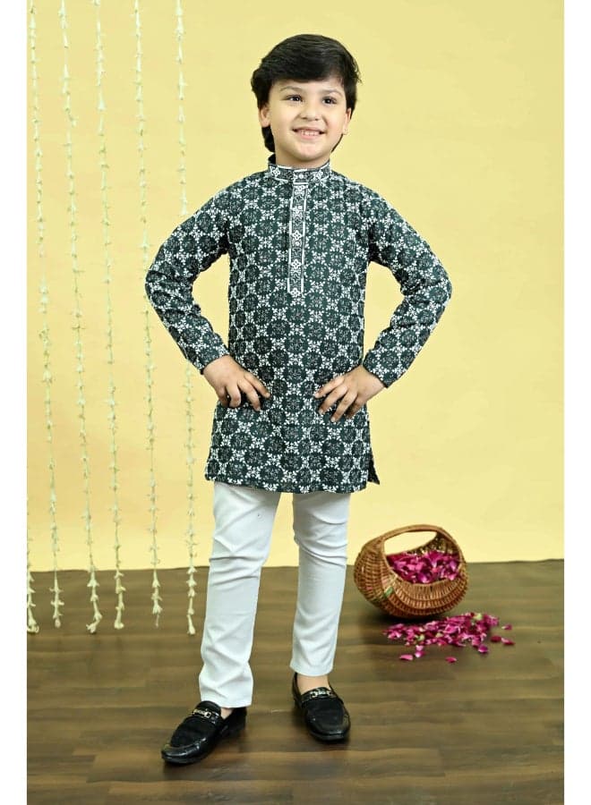 Boys Dark Green Kurta Pajama Set