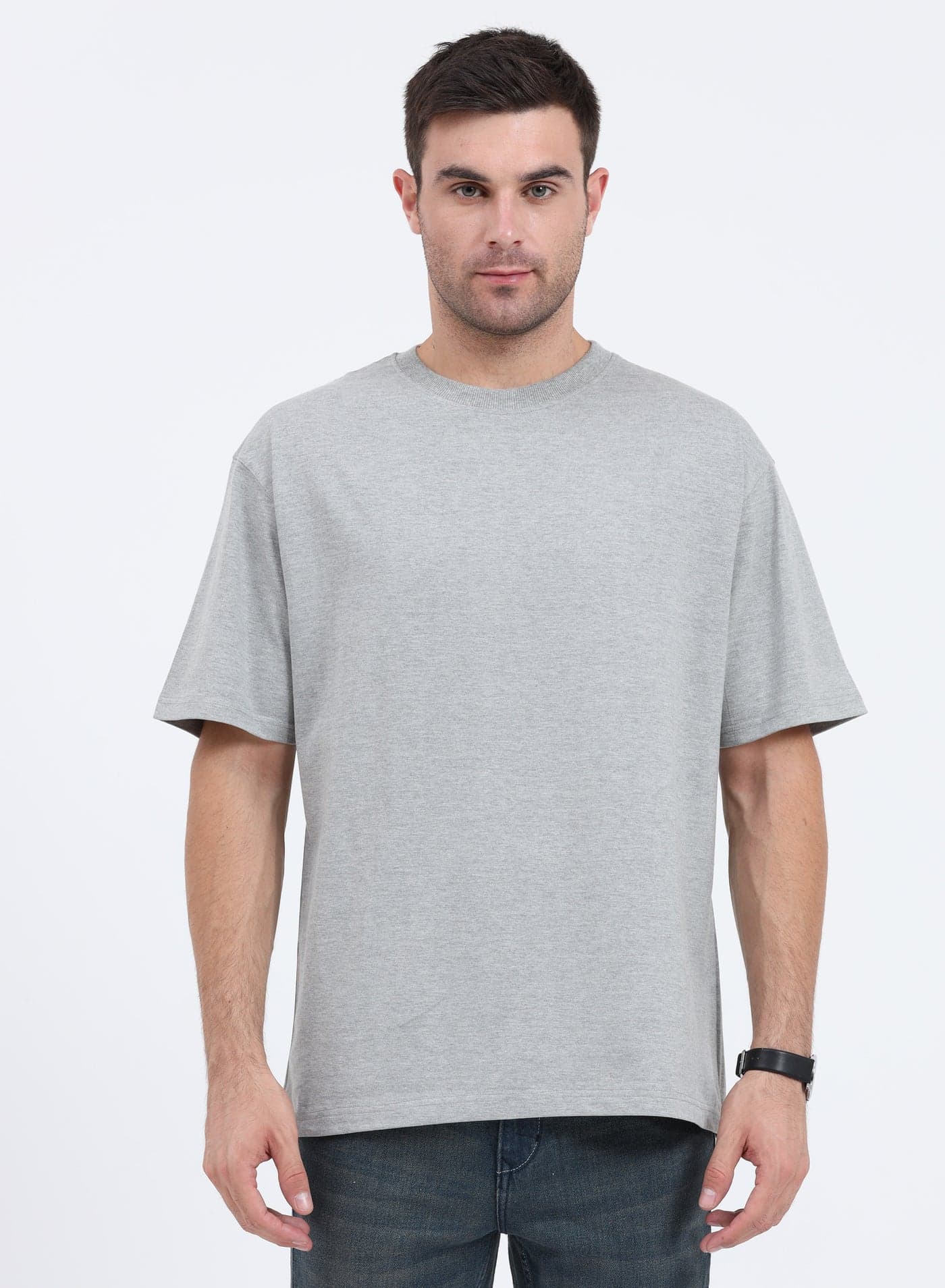 Unisex Drop Shoulder Half Sleeves Cotton Oversized T-Shirt (Grey)