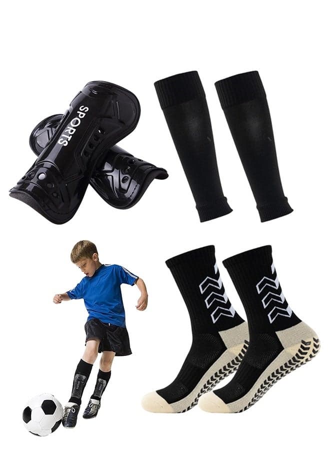 3-Piece Soccer Assortment Set, 1 Pair Men's Anti Slip Soccer Socks, 1 Pair Shin Sleeves with Pads, Football Socks with Shin Guard
