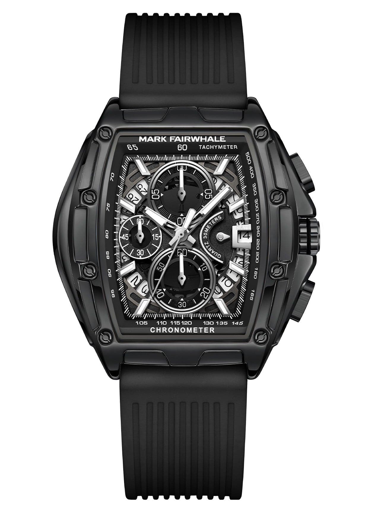 Luxury Men's Black Sports Watch - Quartz Chronograph with Waterproof Resin Strap for Gym & Diving