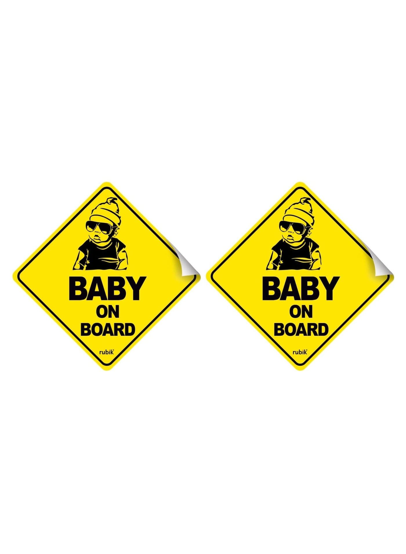 Baby on Board Car Sign Self Adhesive Sticker, 2pcs Reflective Kids Safety Warning Cute Design for Car Rear Window Bumper Universal Fit (12x12cm)