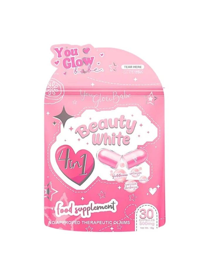 You Glow Babe 4-in-1 Beauty White Capsules – Skin Whitening, Glutathione, Collagen & Vitamin C Supplement for Radiant Glow & Youthful Skin – 30 Capsules, 500mg
