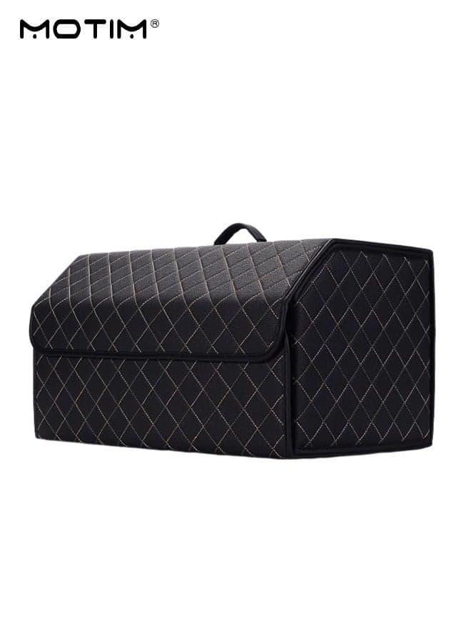 Collapsible Car Trunk Organizer And Storage Box 55*30*30CM, Multi Compartment Leather Car Boot Organiser, Can Be Folded, Perfect For SUV Auto Vehicle Family Vans, Picnic, Black Beige L