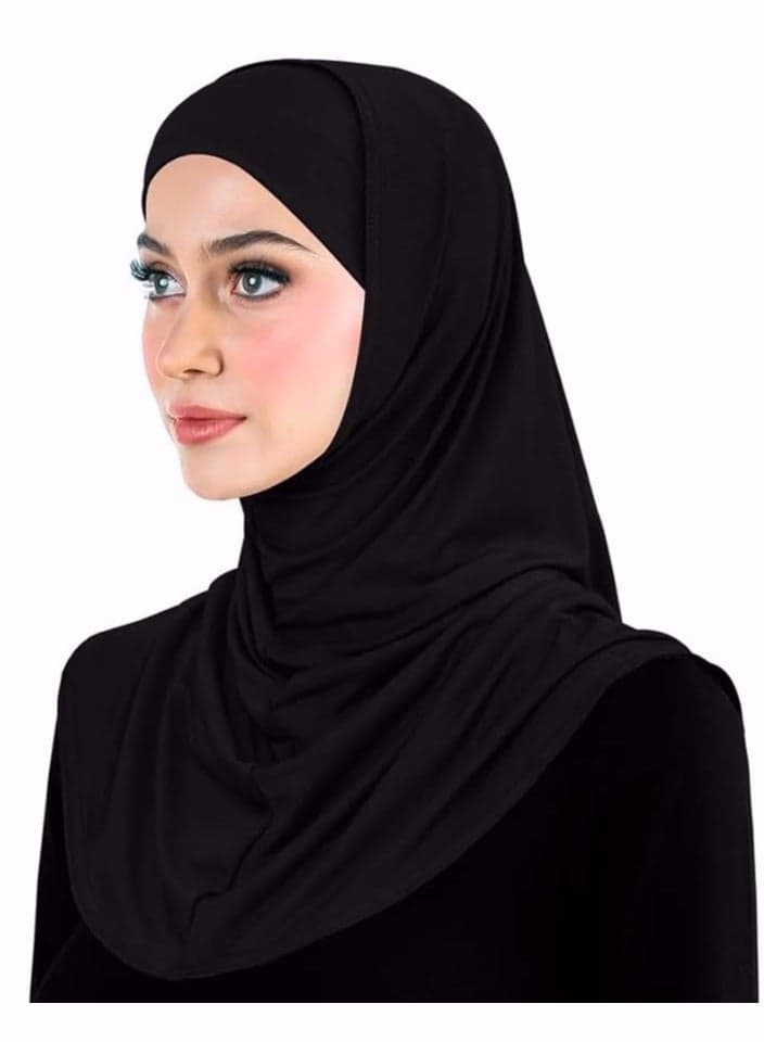 PERFECTORY Premium 2 pc Hijab Set with Tube Cap, Easy to Wear, No Pins Required-Black