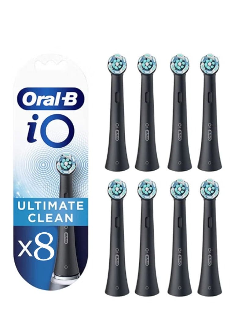 iO Ultimate Clean Replacement Brush Heads Refill for Electric Rechargeable, White, 8 Count Black