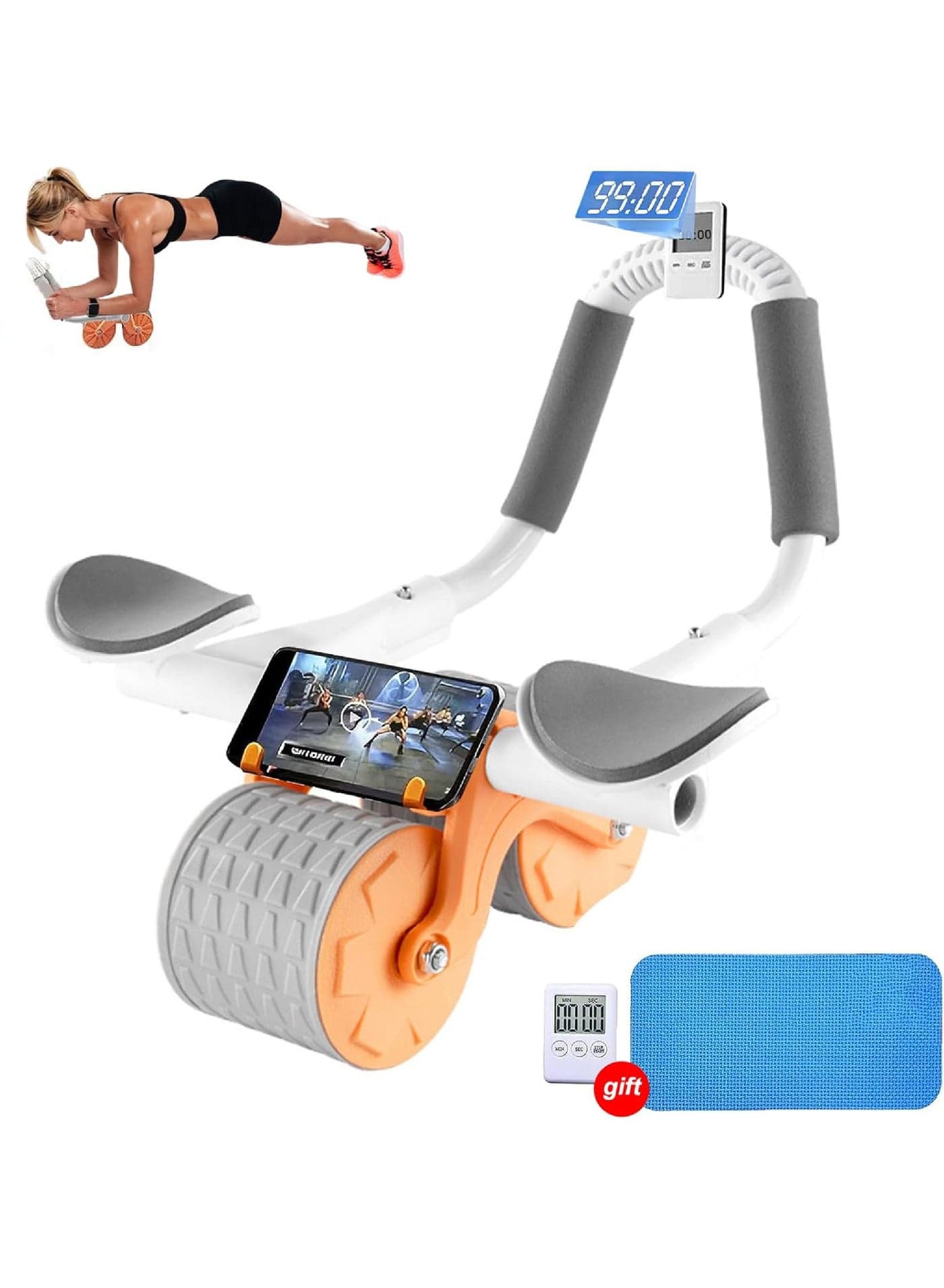 New Ab Abdominal Exercise Roller Elbow Support, abs roller wheel core exercise equipment, Automatic Rebound Abdominal Wheel with timer