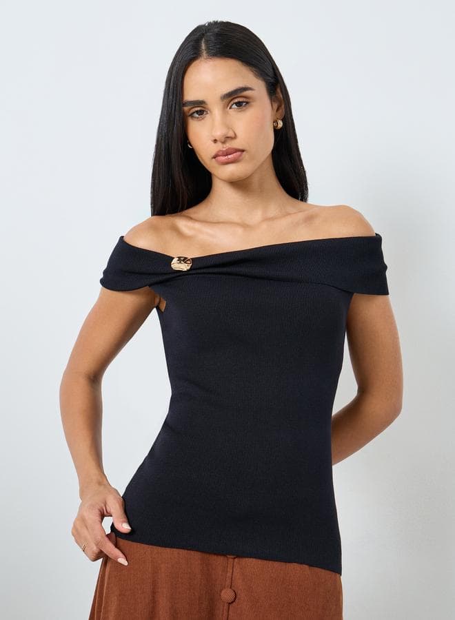 Styli Black Off-Shoulder Knit Top