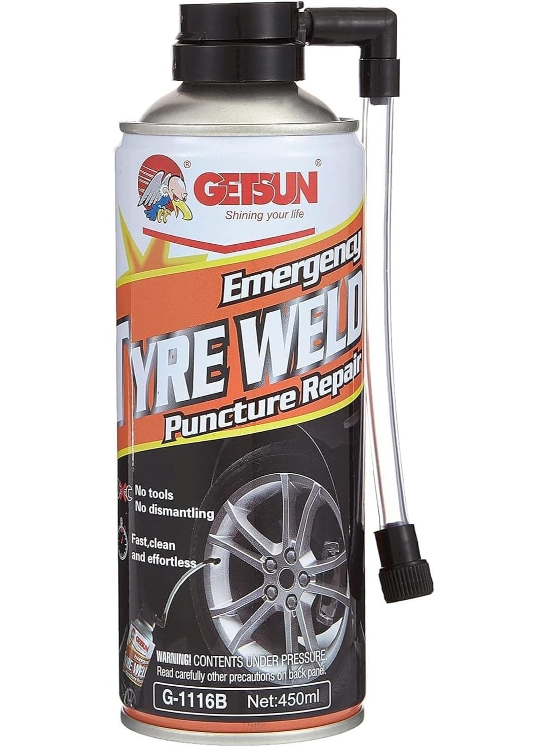 Emergency Tyre Weld Puncture Repair Spray G-1116B | Instant Flat Tyre Sealant & Inflator | For Tubeless Tyres | Temporary Emergency Repair | 450ml