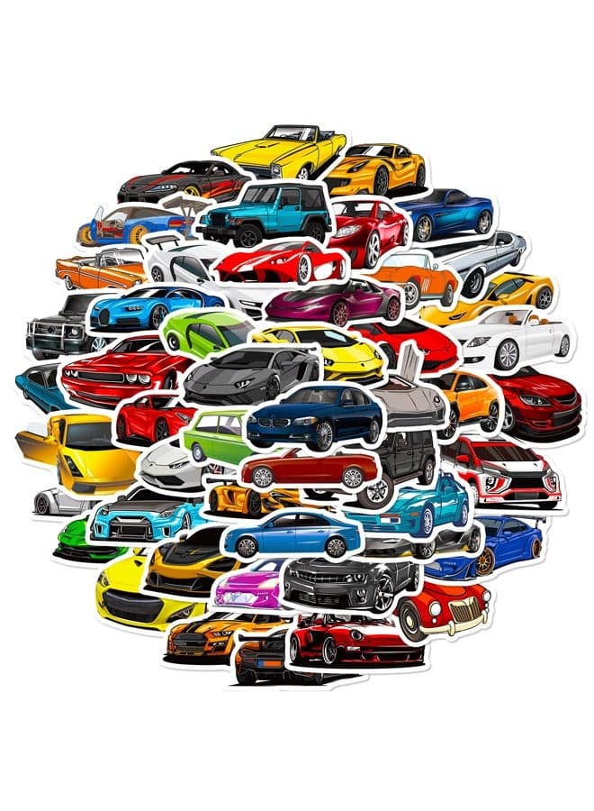 50 PCS Car Stickers for Kids,Racing Car Stickers, Sports Car Stickers, Color Waterproof Stickers, Stickers Suitable for Water Bottles, Laptops, Skateboard Stickers, Helmet Stickers Cool Stickers 