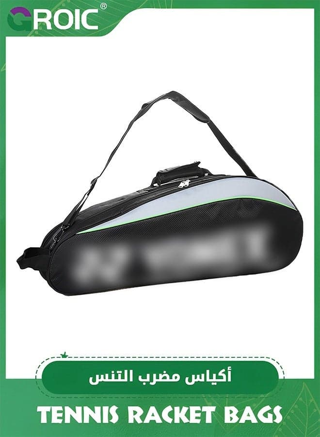 Tennis Bag 6 Rackets, Large Protective Racquet Bag with Shoes & Phone Compartment,Super Roomy and Lightweight Racquet Bag for Tennis, Badminton Bag