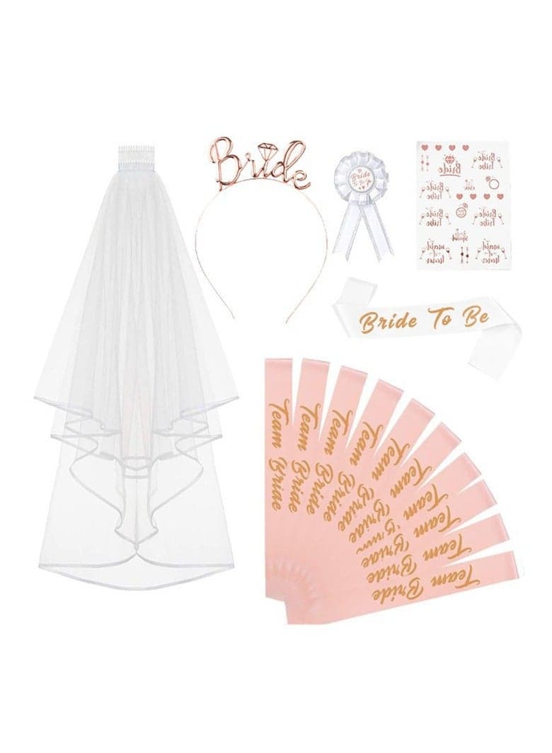 Bride To Be Printed Sash With Crown and Shoulder Length Veil Set