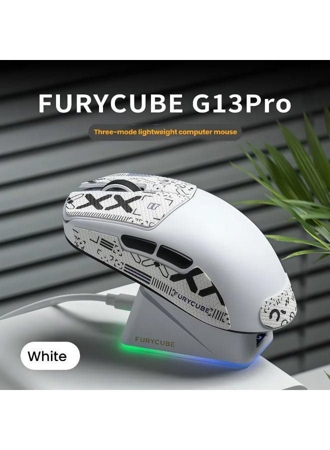 FURYCUBE G13Pro Lightweight Wireless Gaming Mouse with RGB Charging Dock, Tri-Mode 2.4G/USB-C Wired/BT, 22K DPI, PAW3311 Optical Sensor, HUYU Switch, 5 Programmable Keys for PC/Mac (Black & Sticker)