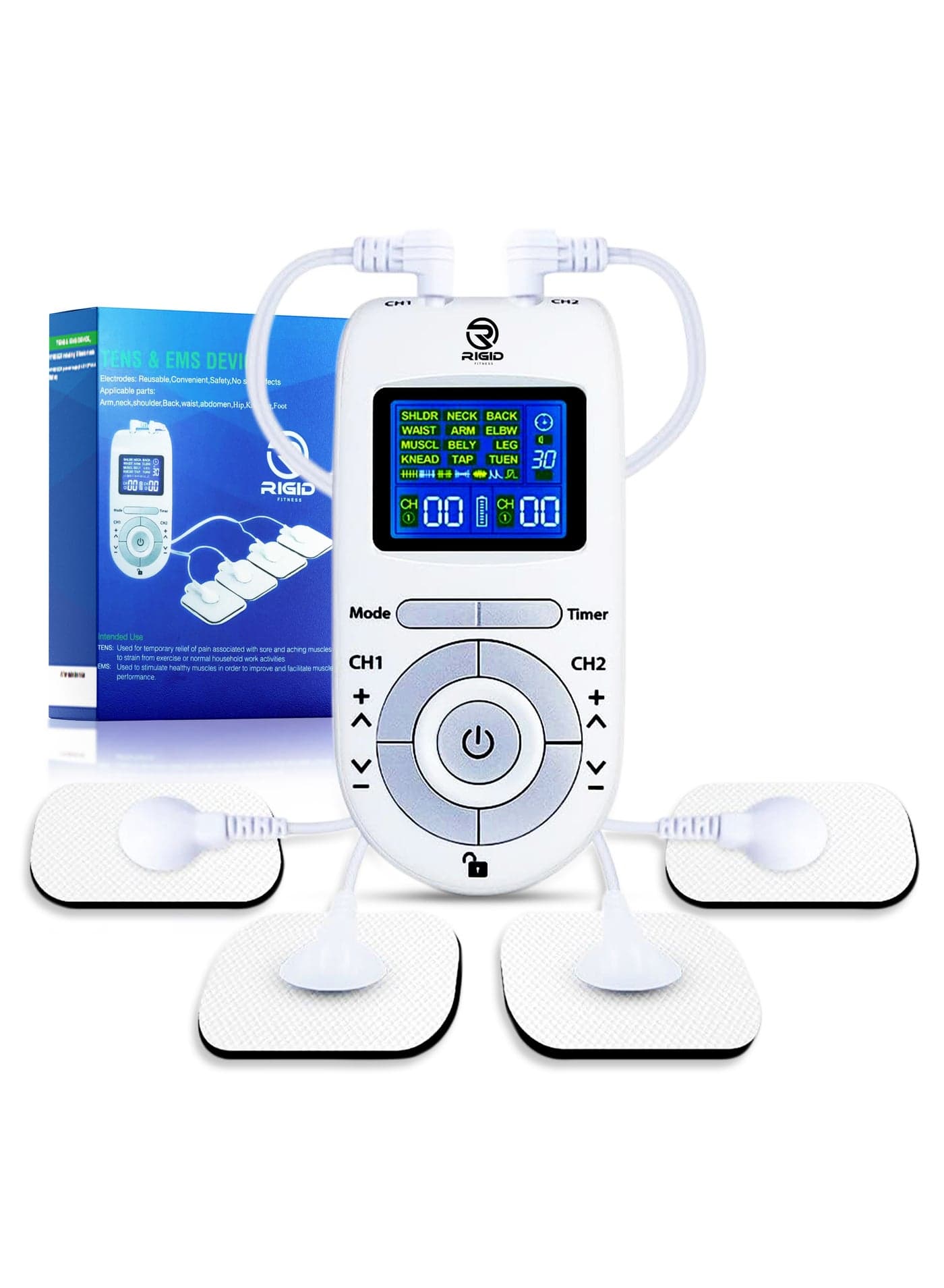 Fitness Advanced Tens & Ems Muscle Stimulator - Pain Relief And Recovery System With 12 Modes, 40 Intensities - Dual Channel Rechargeable Electric Pulse Massager For Effective Pain Therapy