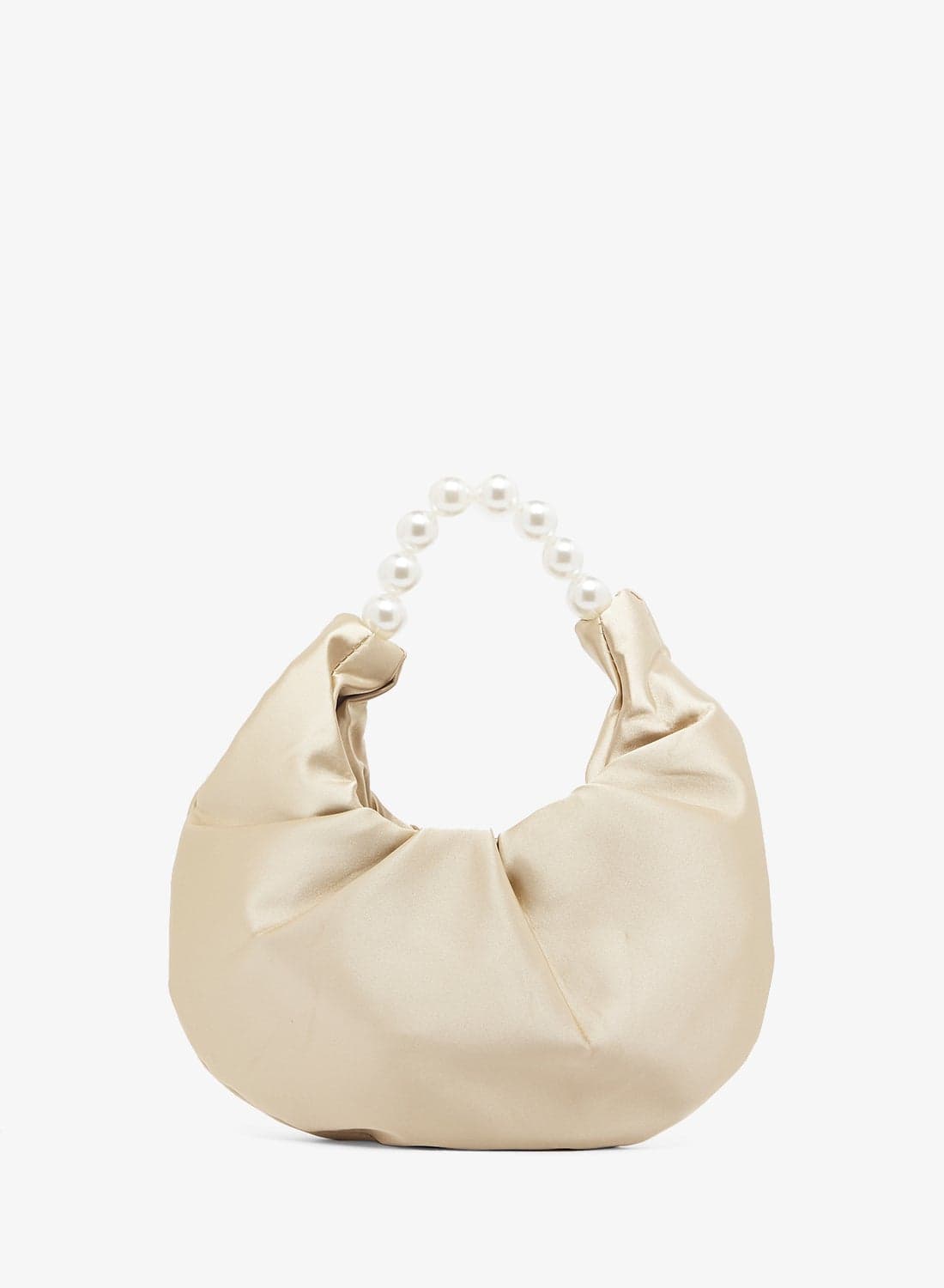 Gold Satin Pearl Handle Detailed Bag