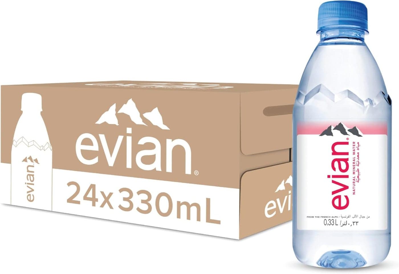 Evian Natural Mineral Water, 330ml Bottles - Case of 24