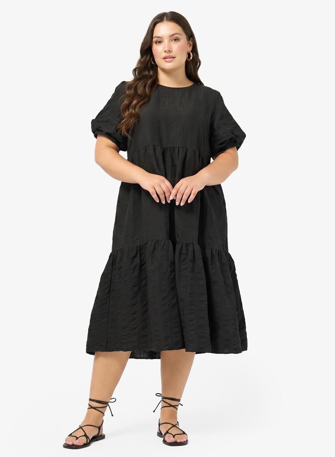 Puff Sleeves Tiered A Line Dress