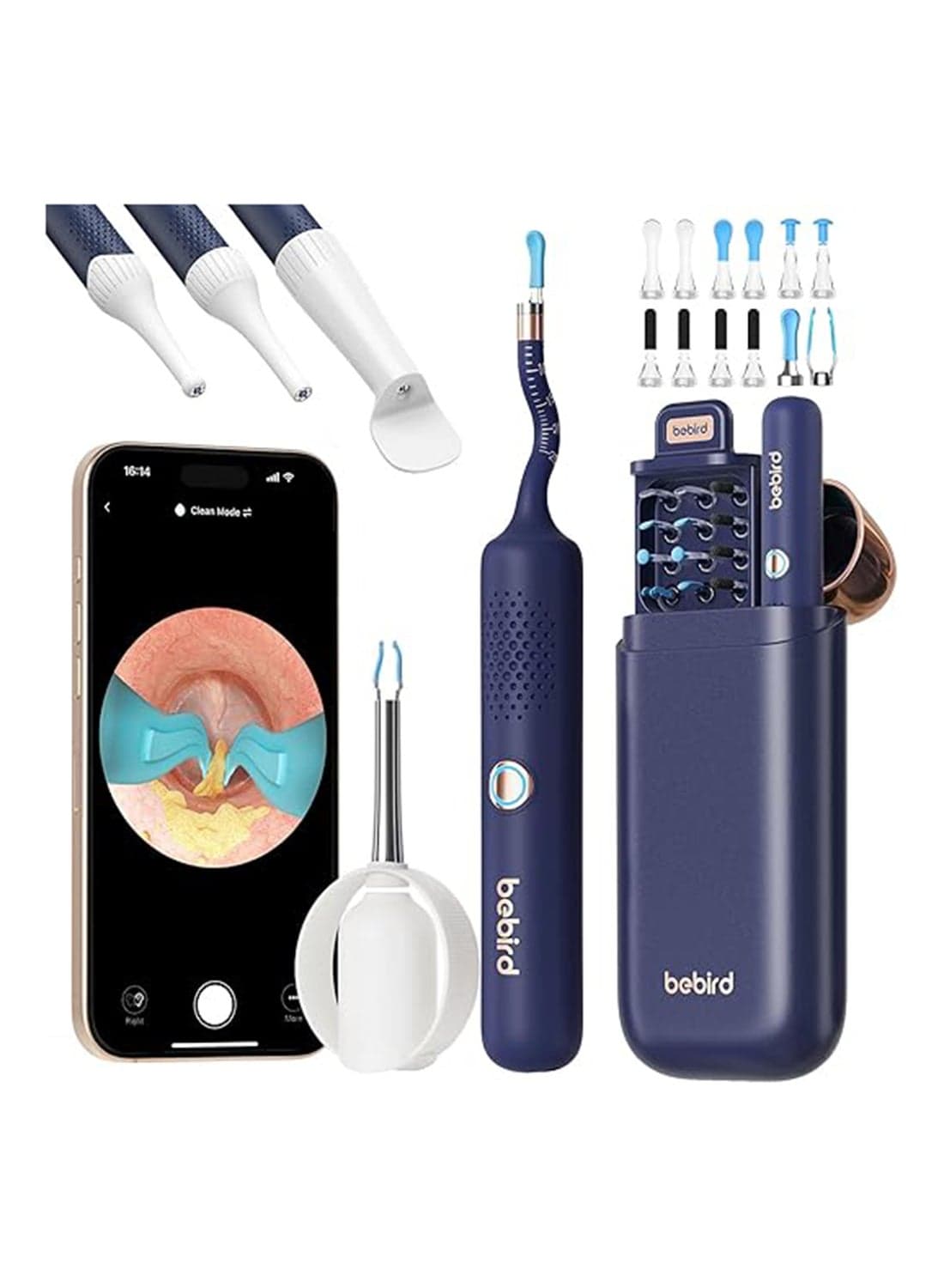 Earsight Plus: Ear Wax Removal Tool Camera & Light, Visual Earwax Cleaner with Cleaning Kit As Spade/Spoon/Picker/Tweezers Clean Ears for Family, Ear-Scope Wireless WiFi Connect (Dark Blue)
