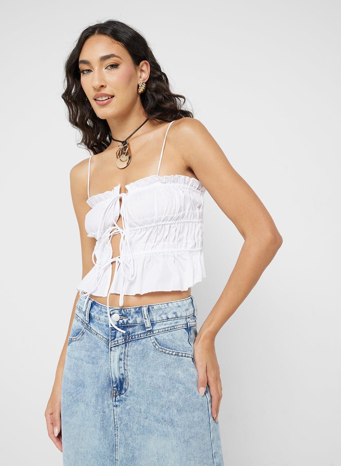 Shirred Tie Up Detail Cami