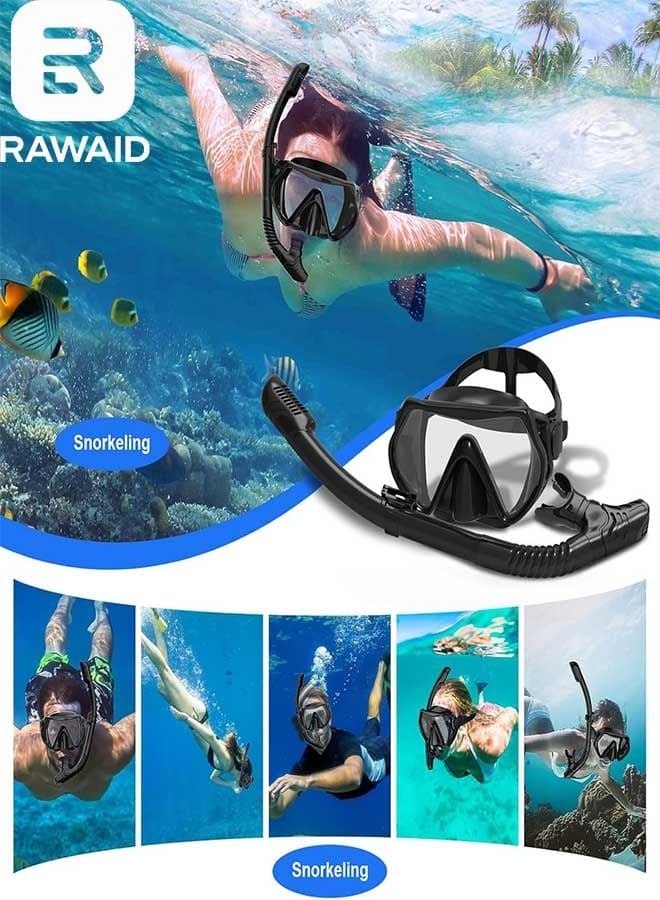 Dry Snorkel Set 180° Panoramic Wide View Anti-Fog Scuba Diving Mask Professional Snorkeling Gear for Free Breathing and Swimming and Diving