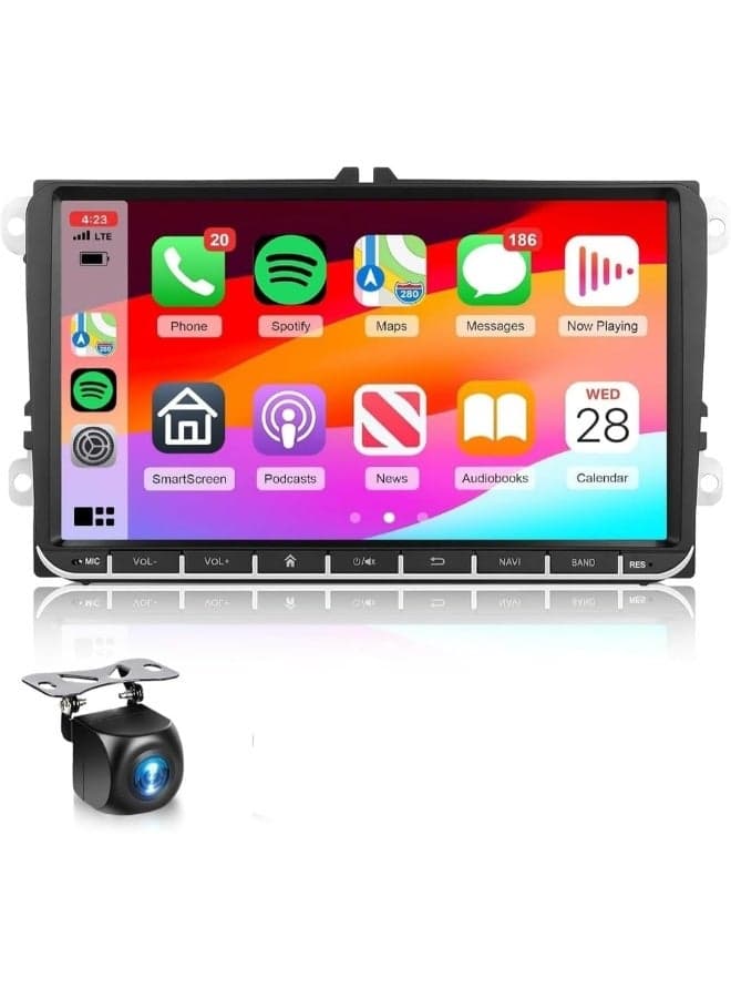 Car Stereo for Volkswagen VW Passat/Golf/Jetta/Tiguan Support Wireless Carplay&Android Auto, 9 inch IPS Touchscreen VW Radio with GPS, WiFi, FM Radio+AHD Backup Camera+MIC 4GB RAM Fast Interface