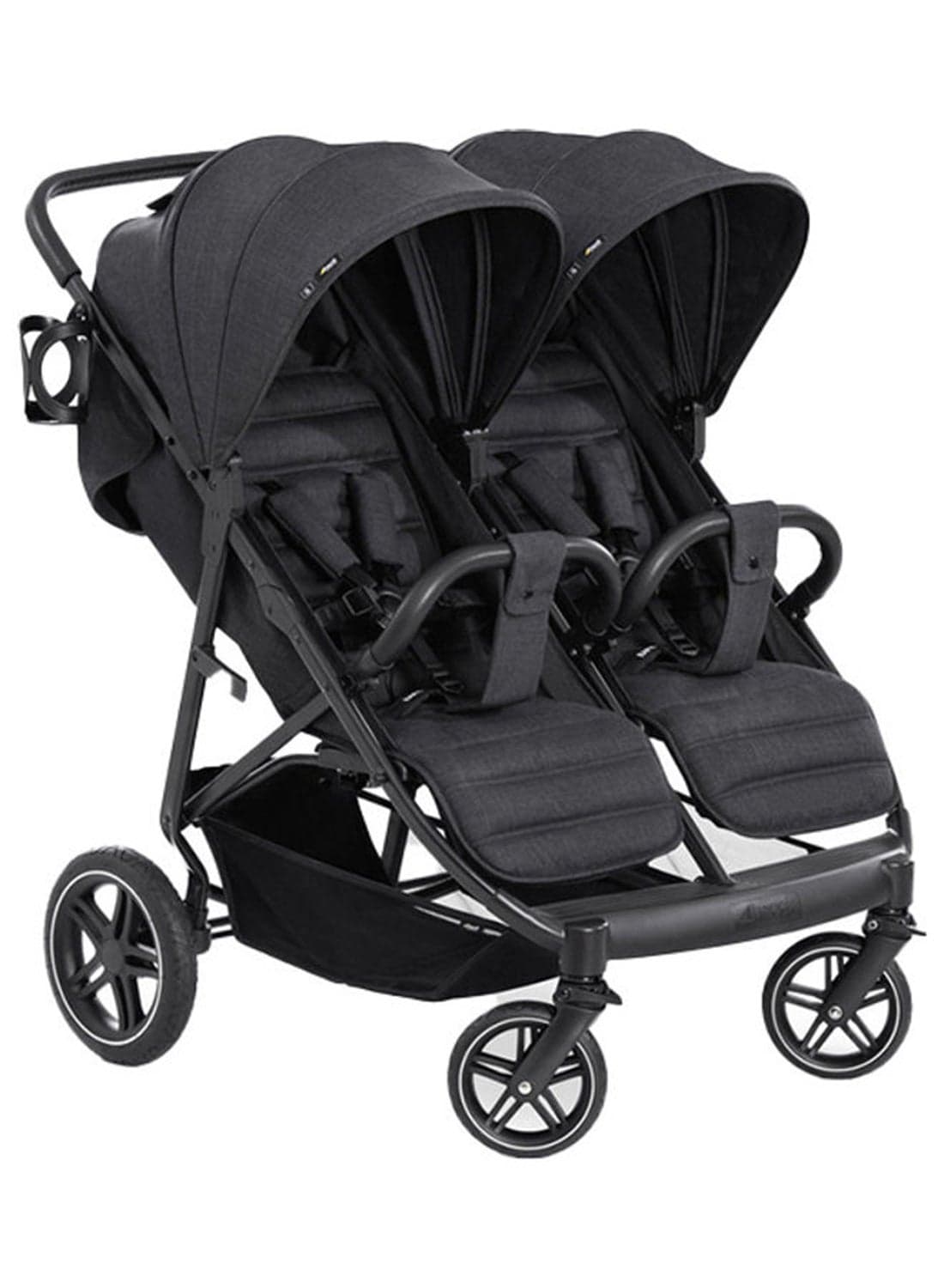 Uptown Duo Twin Push Chair, Melange Blackside By Side Double, 77Cm Wide, Up To 36Kg, Compact, With Raincover