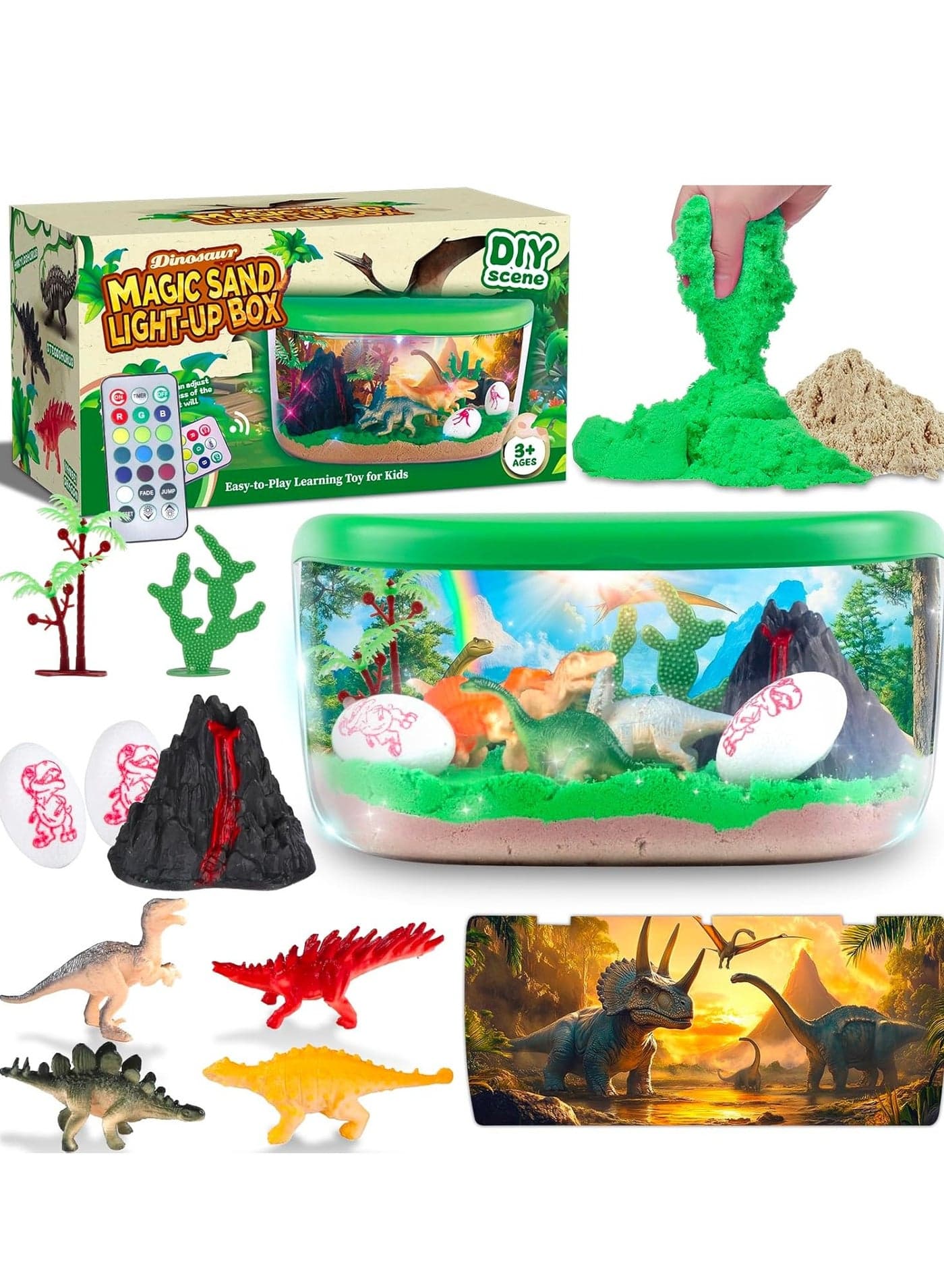 DIY Dinosaur Terrarium Kit for Kids - Dinosaur Gift for Boys Age 4-5-6-7-8-12, Light Up Crafts Kit with Night Light & Remote, Arts & Crafts Toy for Kids- Birthday Present for Boys Ages 4-12