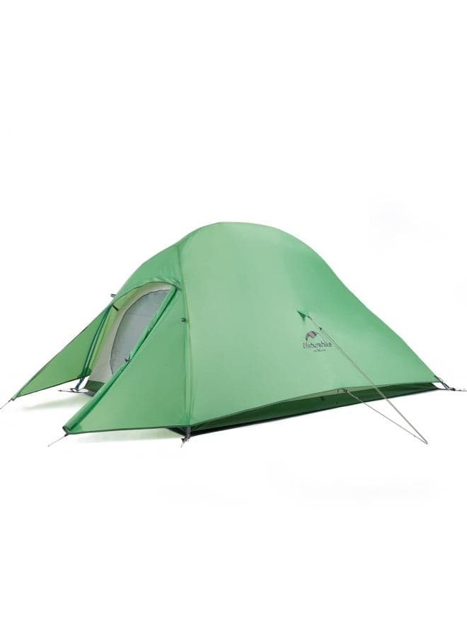Cloud Up 2-Person Camping Tent – Rectangular, Waterproof 210T Nylon, Full Rainfly, YKK Zippers, Bud Green (210+60 x 125 x 100 cm)