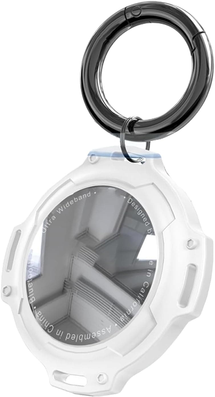 White Clear Protective Case with Keychain for Trackers