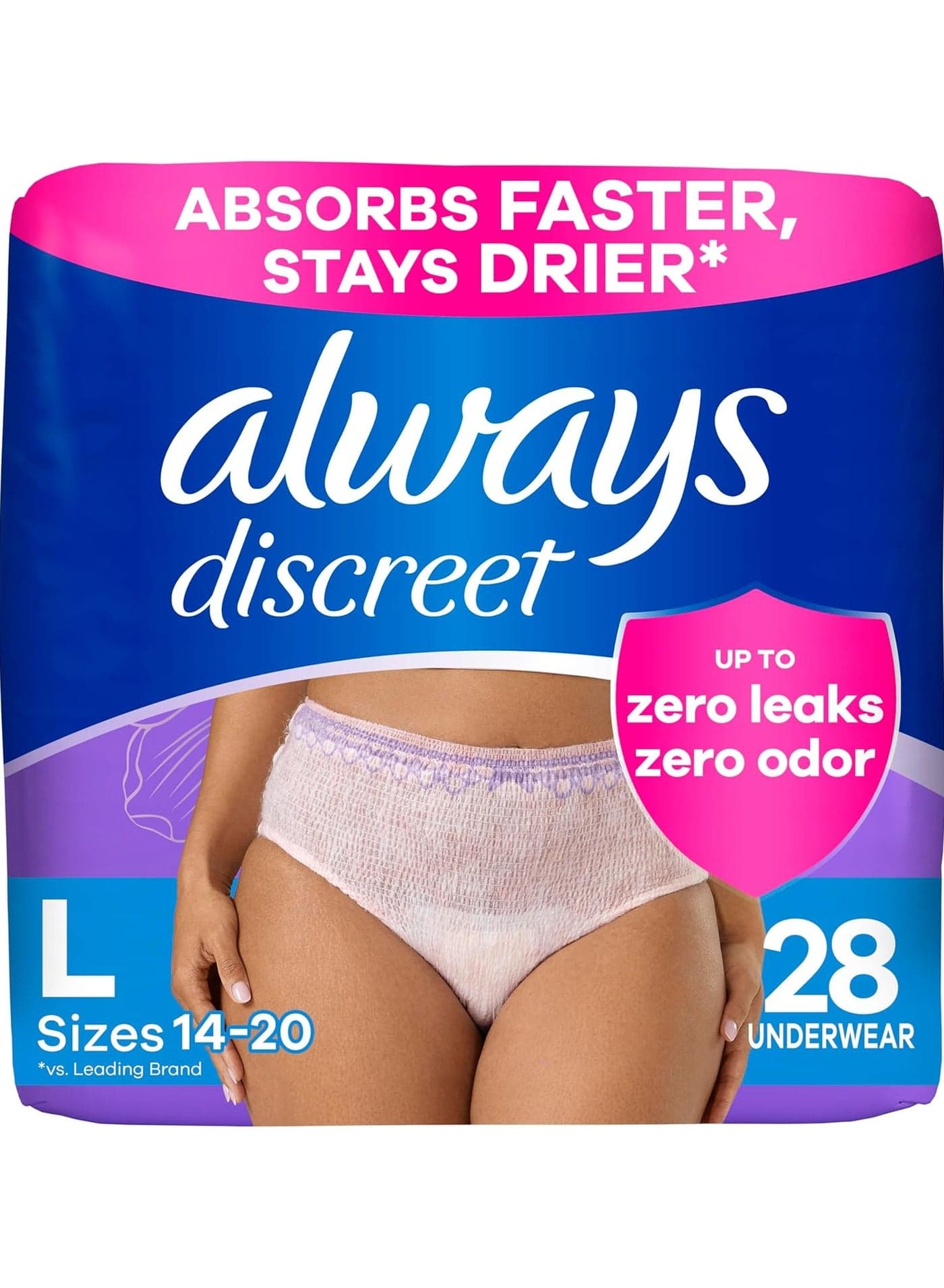 Adult Incontinence Underwear for Women and Postpartum Underwear, L, Up to 100% Bladder Leak Protection, 28 Count (Packaging May Vary)