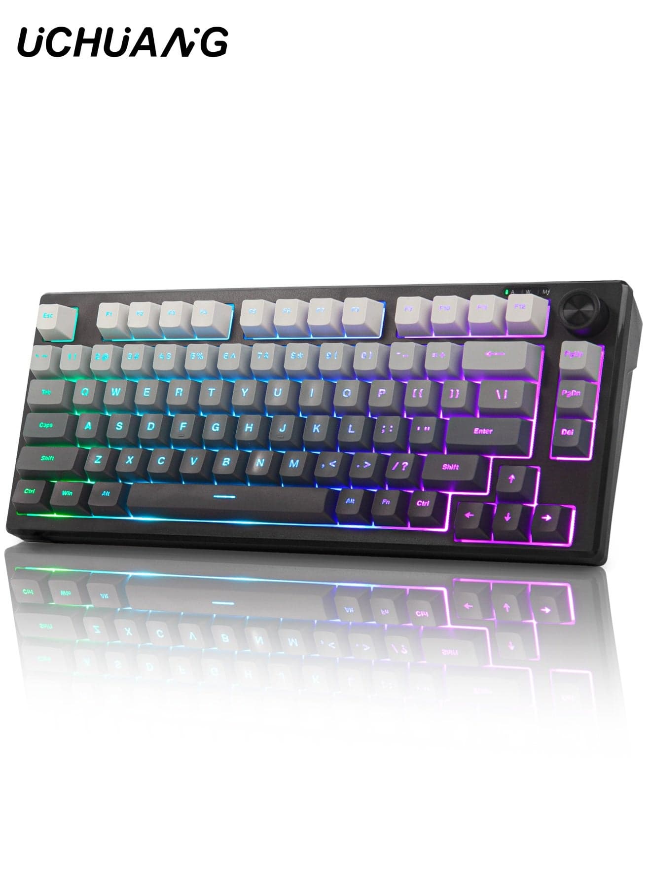 IP75 Big Gaming Keyboard, 75% RGB Backlit Wired Keyboard Membrane Keyboard, Side Printed Waterproof 81 Keys Quite Keyboards with Number Pad Quick Response PBT Keycaps for Windows/MacOS/Android PC Gamers - White and Black