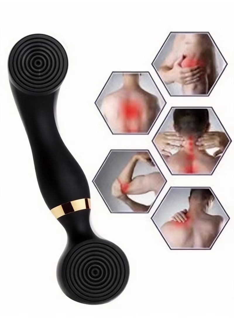 Dual Head Electric Facial & Body Massager Wand for Face, Neck, Back, Arms & Legs, High Frequency Vibration Muscle Relaxation Device, Portable Ergonomic Design, USB Rechargeable, Multiple Massage Modes for Skin Care, Pain Relief & Home Wellness, Black
