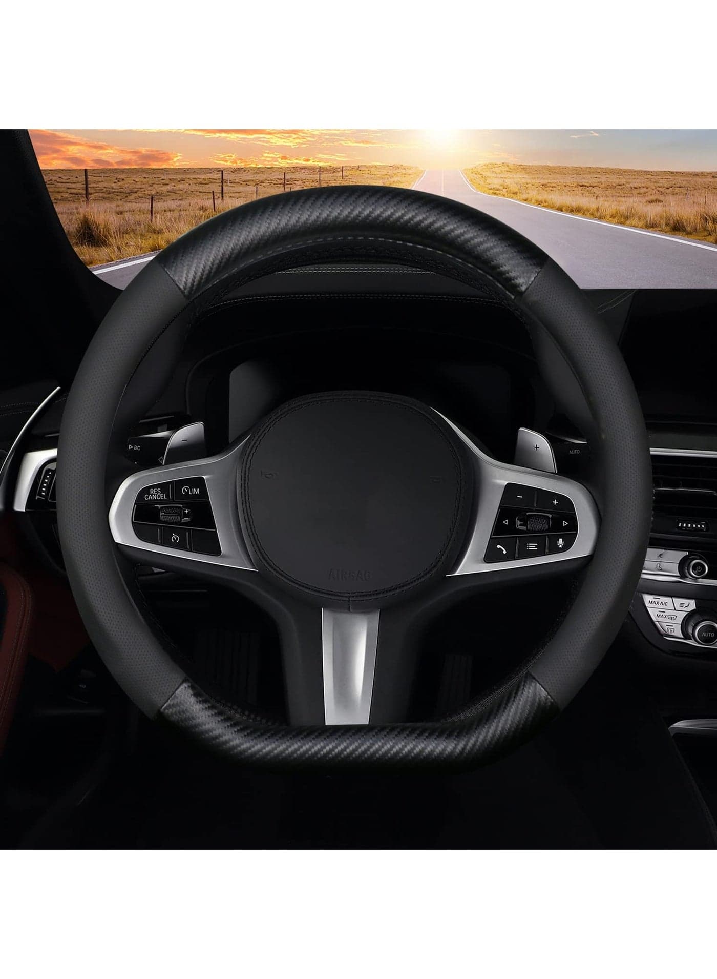 Universal Car Steering Wheel Cover Non-Slip Protector D Shaped 15 Inch 38cm Flat Bottom