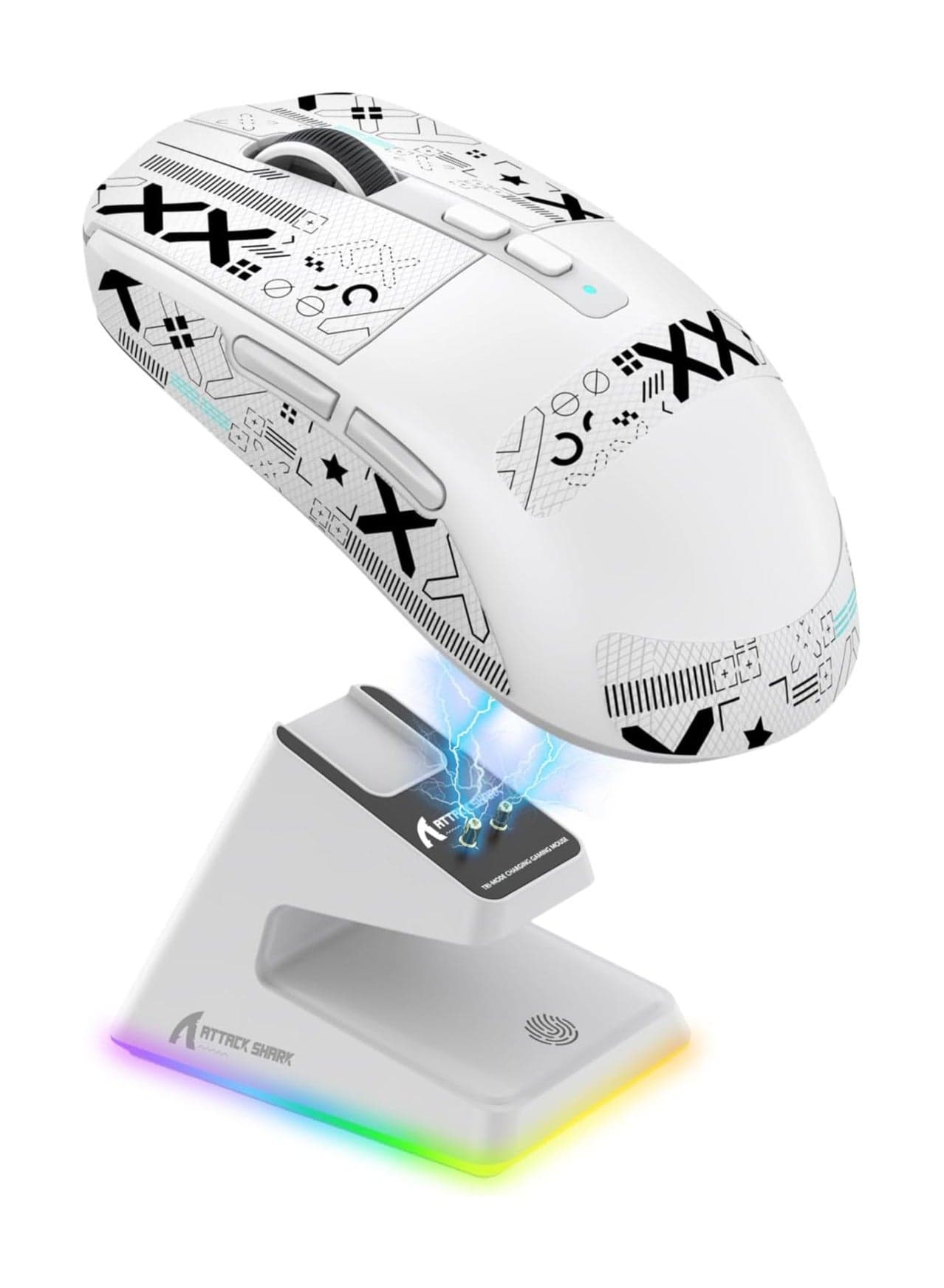 ATTACK SHARK X6 Wireless Gaming Mouse | Ultra-Light 49g Superlight Esports Mouse | 26000 DPI Optical Sensor | 2.4GHz Wireless, Bluetooth 5.2 & Wired | Magnetic Charging Dock | RGB Lights | Ergonomic Grip | PC/Mac/Xbox Compatible (White)