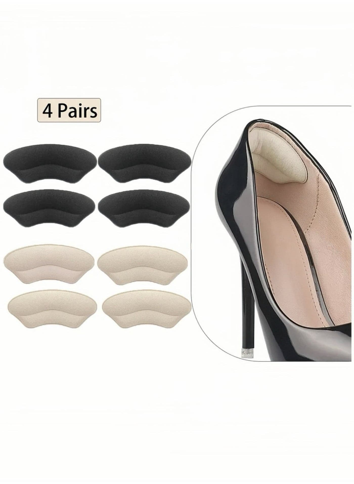 4 Pairs Heel Grips Liner Cushions Inserts for Loose Shoes, Heel Pads Snugs for Shoe Too Big Men Women, Filler Improved Shoe Fit and Comfort, Stop Heel Slip and Blister (Pale Apricot+Black)