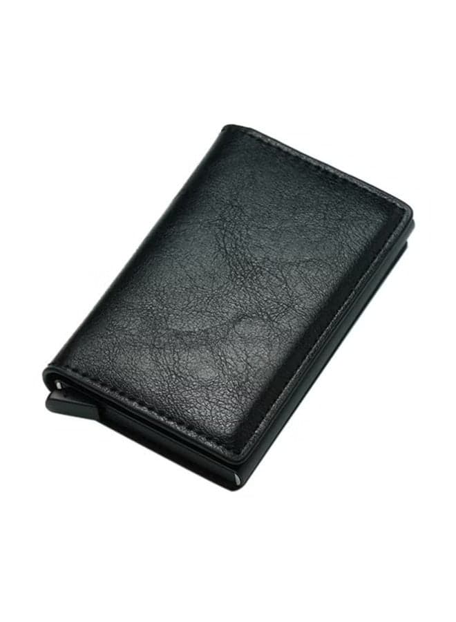 Black solid color leather material wallet, with card slot wallet, designed as a double fold wallet, foldable storage wallet, ultra-thin wallet.