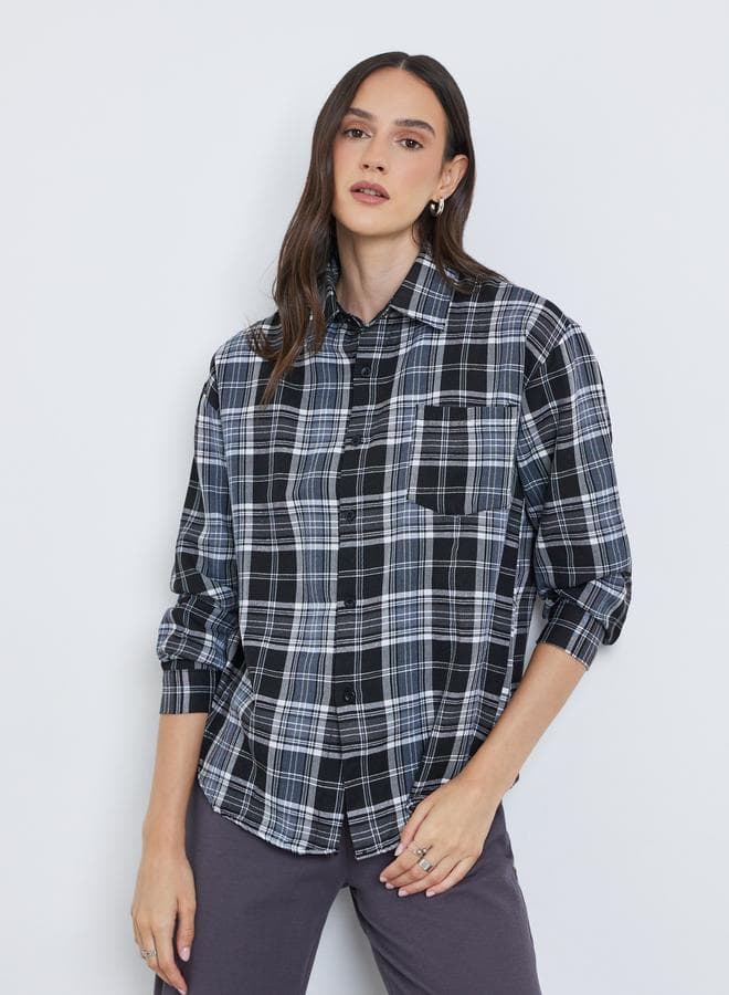 Styli Checked Buttoned Shirt with Chest Pocket