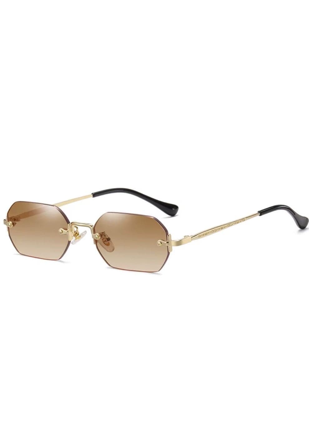 Rayan - Rimless Metal Frame Vintage Small Polygon Gradient Sunglasses UV Resistant Fashion Unisex Sunglasses for men & women in 5 colours Black, Brown, Blue ,Grey, & Pink Gradient Lens,