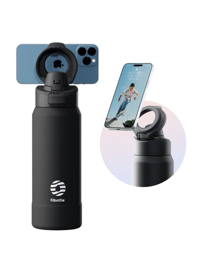 Insulated Magnetic Water Bottle - Reusable Stainless Steel Bottle with MagSafe Compatible Phone Holder - Keeps Cold for 24 Hours - Perfect for Gym, Sports, and Travel - Black 32oz
