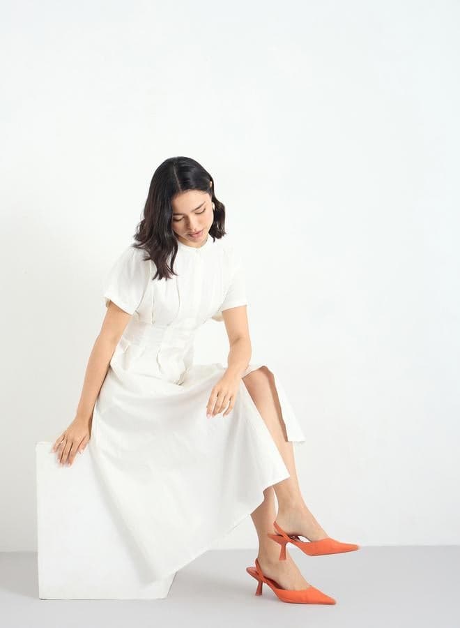 Styli White Shirt Midi Dress with Fold Pleated