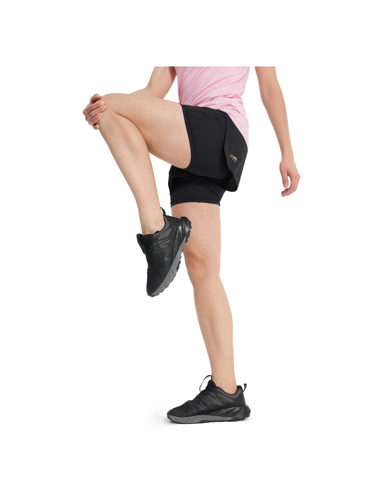 Women’s Running Shorts - Demix Trail Black Lightweight & Breathable 2-in-1 Shorts with Moisture-Wicking Fabric & Multiple Pockets
