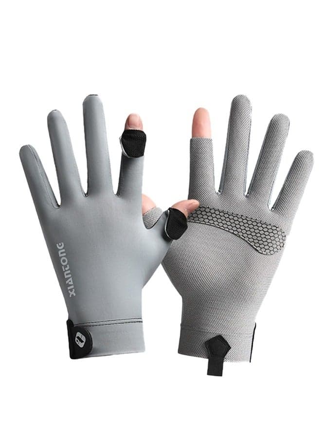Thin Ice Silk Sun Gloves, UV Protection Driving Cycling Gloves UPF 50+, Touchscreen Breathable, Anti-Slip, Lightweight, Summer Outdoor(Grey)