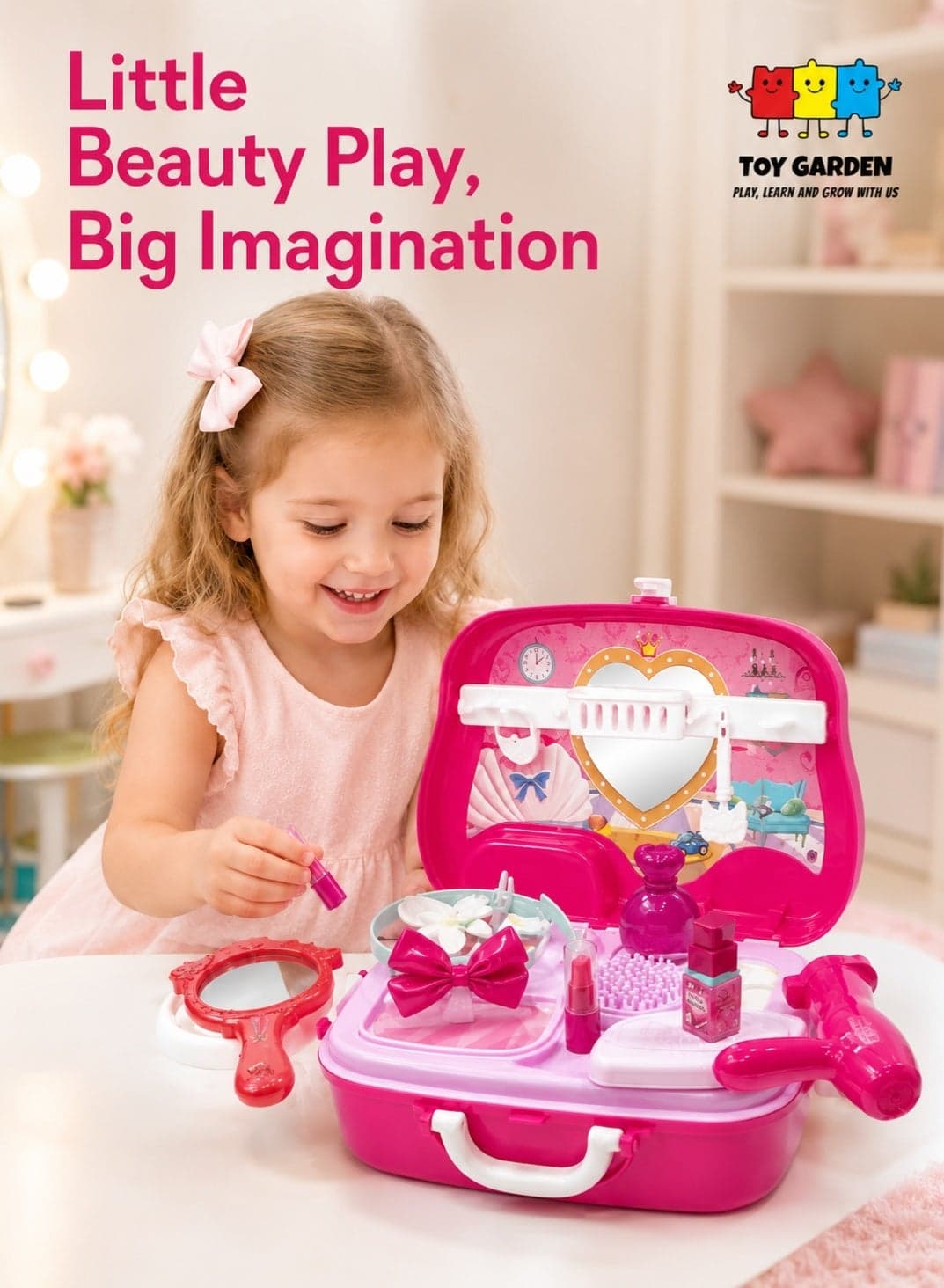 Beauty Set Makeup Set Happy Dresser Sliding Case Makeup Set for Girl Kids 3 Plus Professional Pretend Play Beauty Kit with Realistic Simulation Accessories Creative Learning Gift for Girls