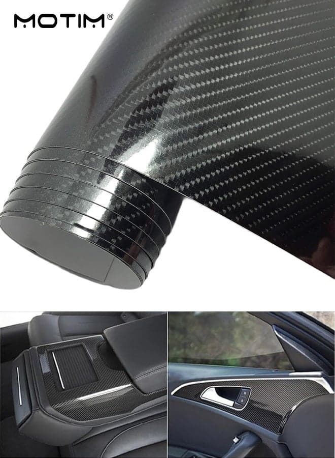 6D Gloss Carbon Fiber Vinyl 30x150cm, Automotive Wrap Sheet, Self Adhesive Car Vinyl Roll, Bubble Free Air Release Technology, DIY Decals for Car DIY Interior Exterior and Laptop