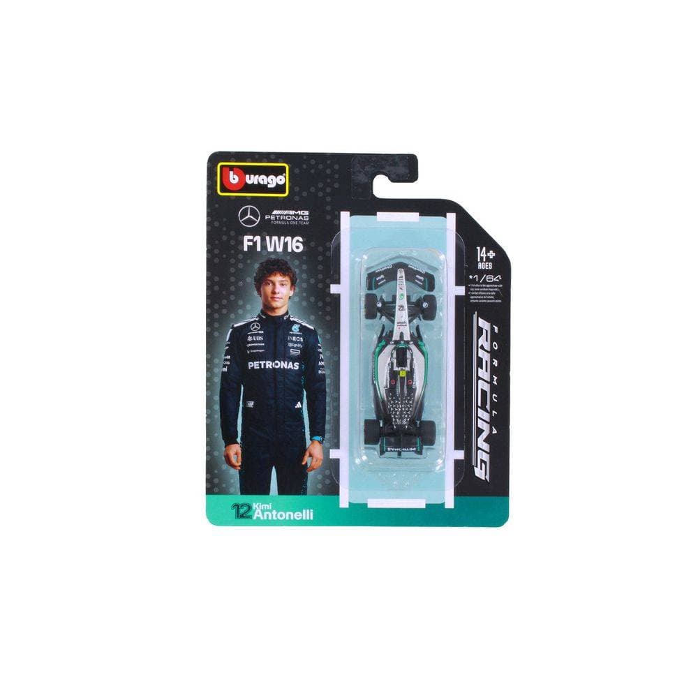 Bburago Formula One Racing 2025 Mercedes-AMG Petronas F1 W16 #12 Kimi Antonelli Die-cast Car (1:64, Black)
