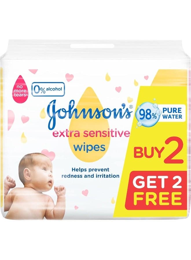 Baby Wipes, Extra Sensitive, 98% Pure Water, 56 Pieces, 2+2 Free