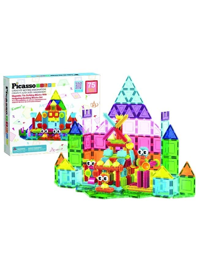 Picasso Magnetic Tiles with Hedgehog Building Block Set 75 Pieces | Magnetic Tiles | Building Blocks | Educational Toy Set | Construction Building Kit for Child Brain Development